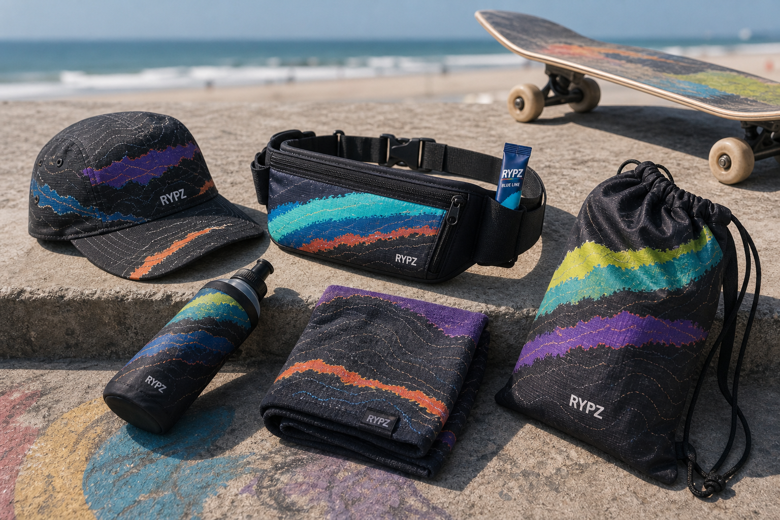 RYPZ Move Kit with running belt, soft flask, cap, towel, carry pouch, and one Blue Line stick